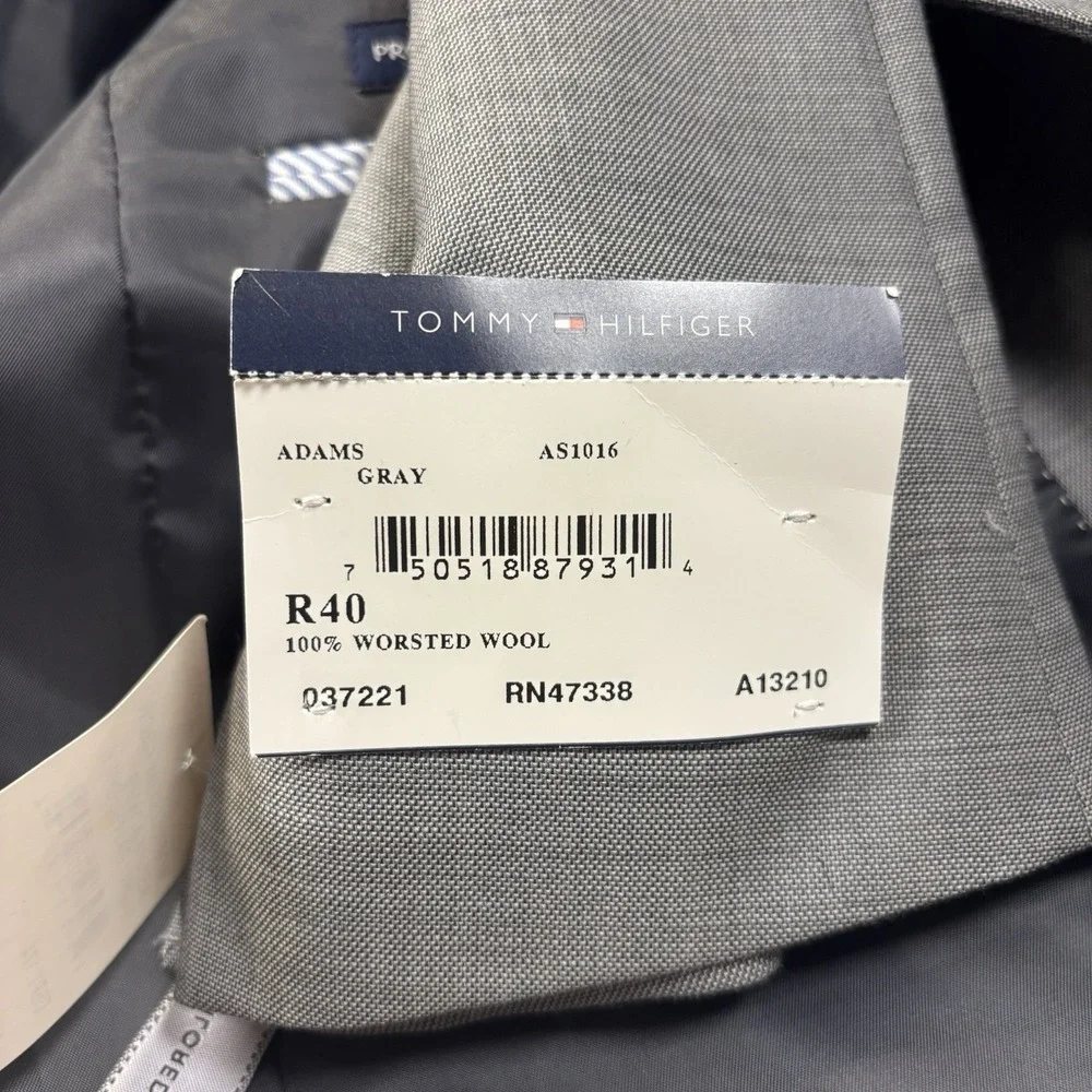 Tommy Hilfiger Adams Suit Jacket Mens 40R Gray Worsted Wool Trim Fit NWT Blazer